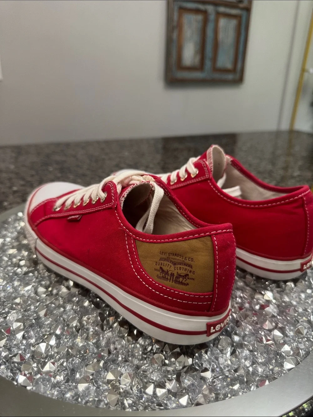Levi's Red Canvas Low-Top Sneakers with White Accents EUC 7.5